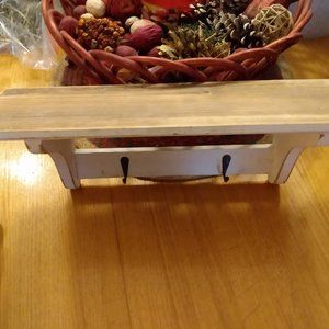 Small Wood Shelf with hooks 15" x 5"